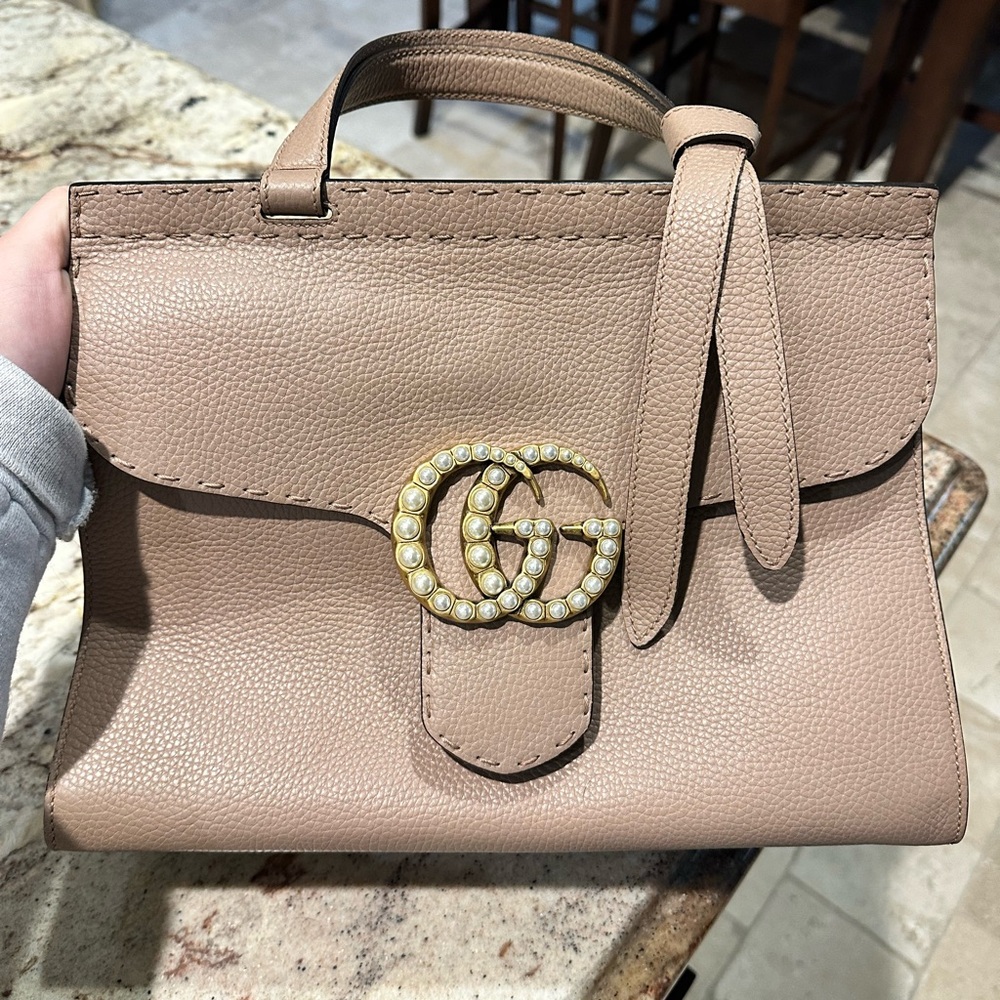 Gucci Tan Leather Satchel with Iconic Double G Hardware